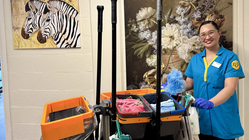 Vrouw met schoonmaakkar